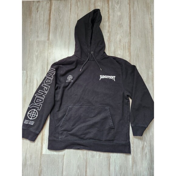 Topman Judgement Graphic Pullover Hoodie Black Fleece Lined Pocket Sz L EUC - Picture 3 of 9